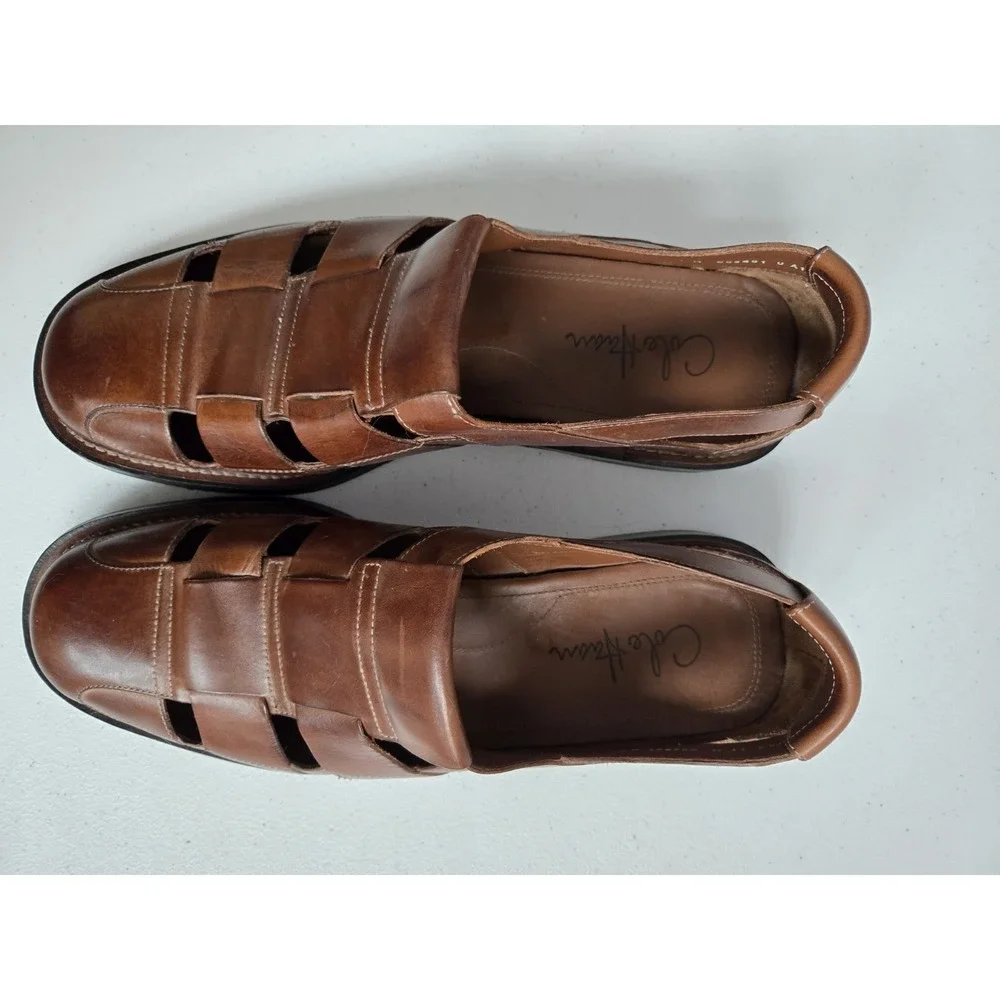 Cole Haan Men's Size 11M Brown‎ Leather Basket Fisherman Sandle Slip On